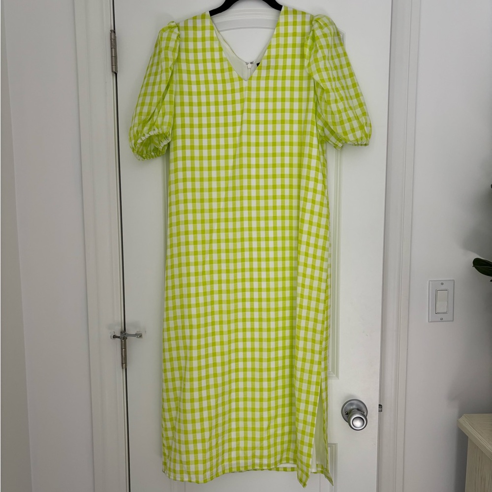 Gingham Puff Sleeve Dress in Lime Green